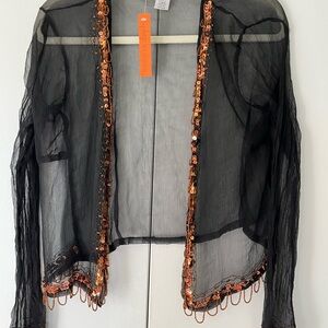 Black Sheer Cardigan with Sequin Trim